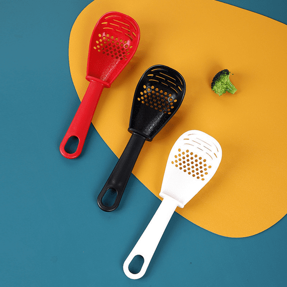 3 Pcs Kitchen Cooking Spoon Set, Heat Resistant Slotted Spoon for Draining Grinding Egg Separating, Portable Potato Masher for Food Prep, Cooking Utensils in Red White Black