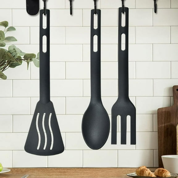 3 Pcs Kitchen Cooking Tools, Spoon Handle Tools, Spatula Utensils Cutlery, Reusable Plastic of Tableware, Silicone Dinnerware for Portable Hollow Hole Spoons Flexible Forks Slotted Versatile
