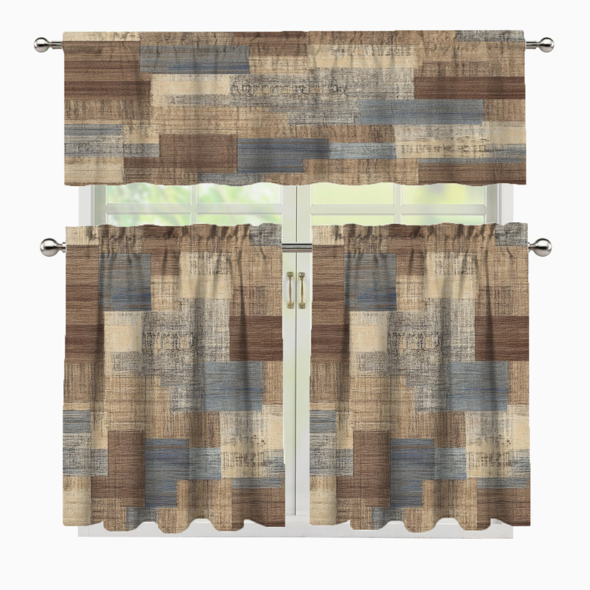 Curtain Rug 3 Pcs Kitchen Curtains Valance and Tiers Set Beige brown textured ...