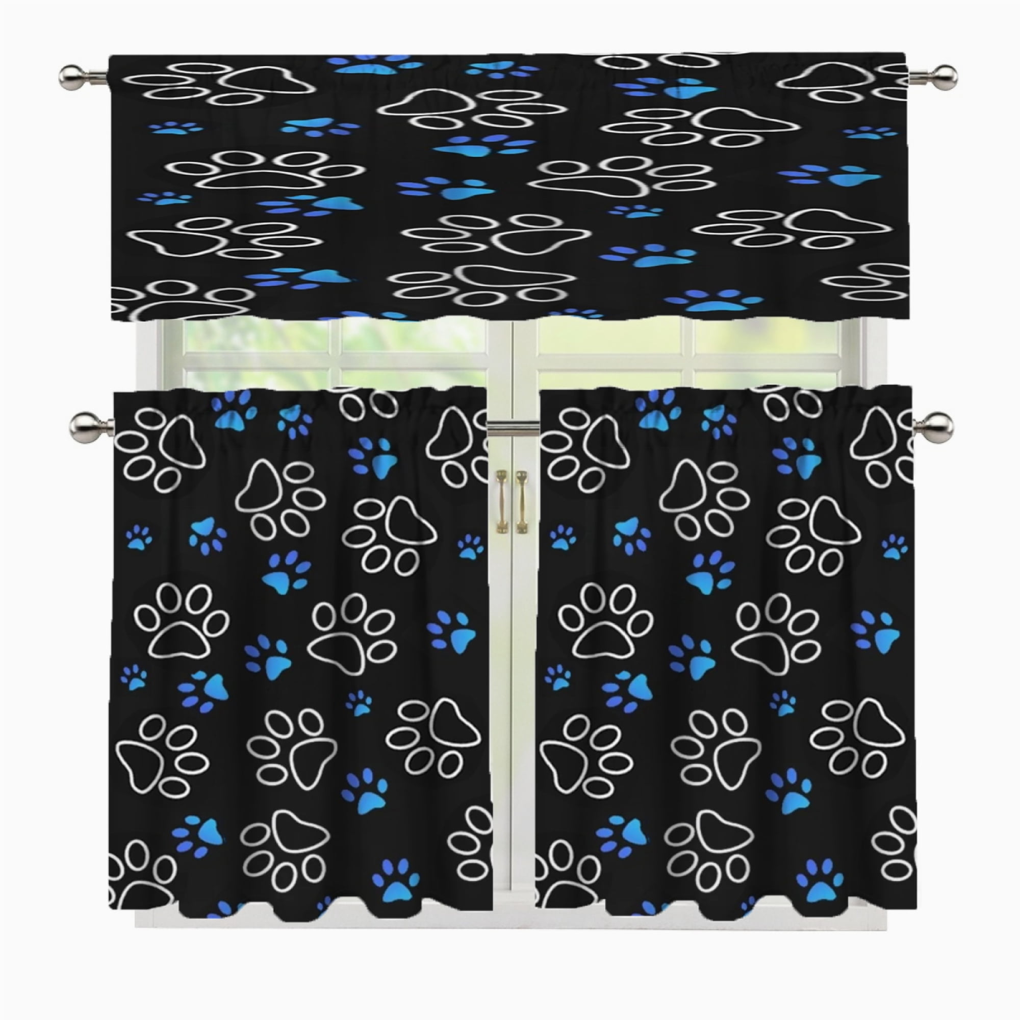 Curated visual reference: Picture Idea: 3 Pcs Kitchen Curtains Valance And Tiers Set Dog Paw