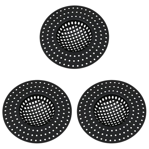 3 Pcs Kitchen Drain Filters Sink Drain Strainers Hair and Food Collectors Silicone Flexible Sink Strainer Drain Stopper Sink Plug for Bathtub, Bathroom and Kitchen, 3.85 Inch, Black