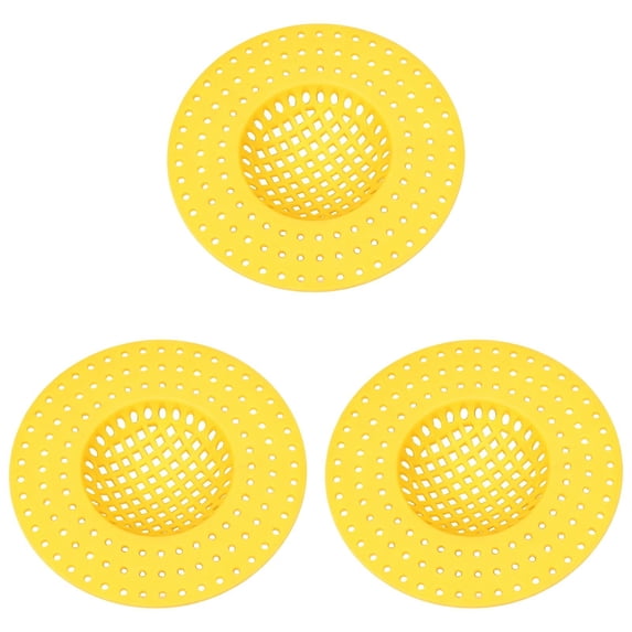 3 Pcs Kitchen Drain Filters Sink Drain Strainers Hair and Food Collectors Silicone Flexible Sink Strainer Drain Stopper Sink Plug for Bathtub, Bathroom and Kitchen, 3.85 Inch, Yellow