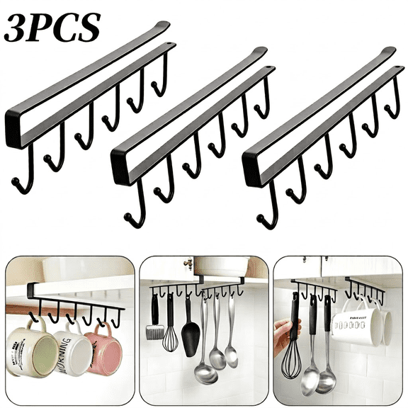 3 Pcs Kitchen Utensil Storage Hook,Mug Holder,Coffee Cup Holder,Cabinet Storage Hook,Mug Hooks Under Cabinet,Wall Mounted Home Storage Hooks