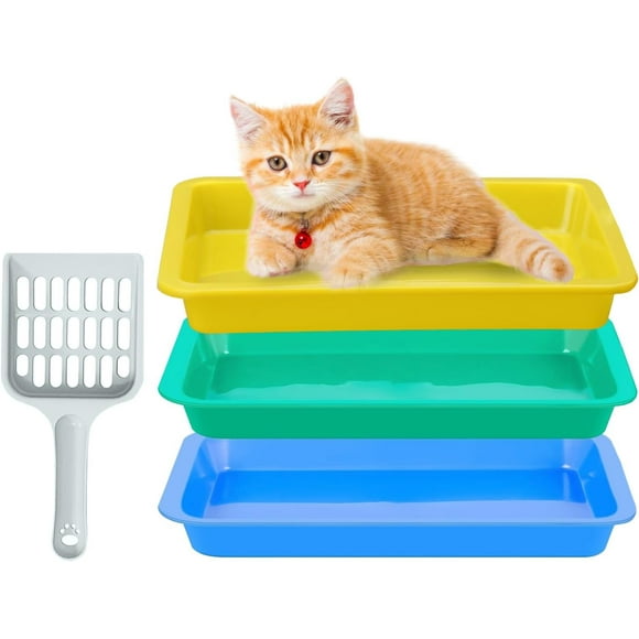 3 Pcs Kitten Litter Box,9.6" Plastic Portable Small Litter Pan Low Entry Waterproof Bunny Cat Litter Box,Multi Color Nonstick Litter Tray Travel Toilet for Small Pet Guinea Pig Rabbit