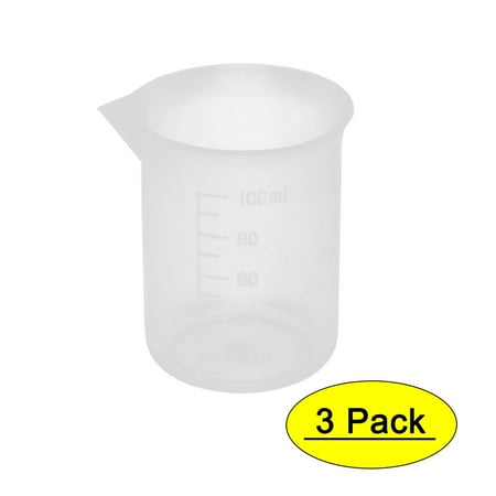 3 Pcs Lab Plastic Liquid Container Measuring Testing Beaker 100mL Capacity