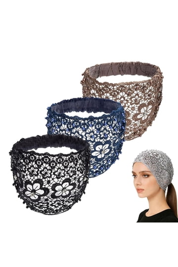 Elegant Lace Headband Set - Blue, Brown, Black 3 Pcs Lace Headbands main image 4