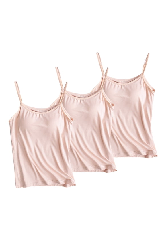 3 Pcs Ladies Soft Stretch Camisole Built in Detachable Pads Thin Strap Adjustable Design Functional Shirts for Daily Occasions Summer Everyday Basic Cami (Blue,2XL)