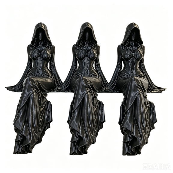 3 Pcs Lady Reaper Ethereal Hooded Figure Sculpture, Resin Dark Fantasy Gothic Statue Decor for Bookshelf, Desk, Home Display