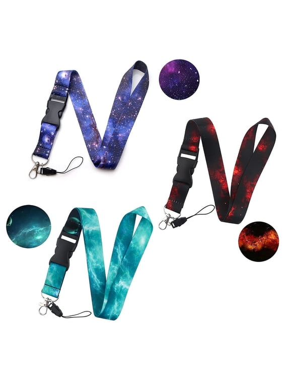3 Pcs Lanyards for Keys Neck Strap Keychain for Women Men Kids Lanyard for ID Badges Teen Girls Galaxy ID Lanyard, Blue Purple Red