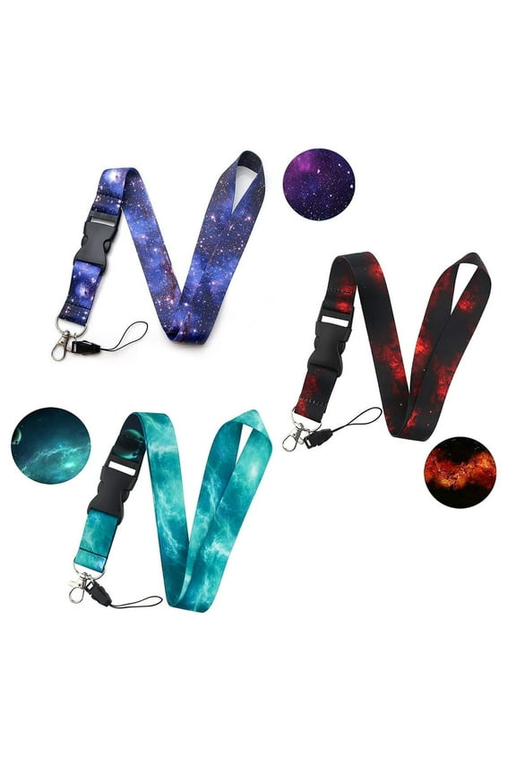 3 Pcs Lanyards for Keys Neck Strap Keychain for Women Men Kids Lanyard for ID Badges Teen Girls Galaxy ID Lanyard, Blue Purple Red