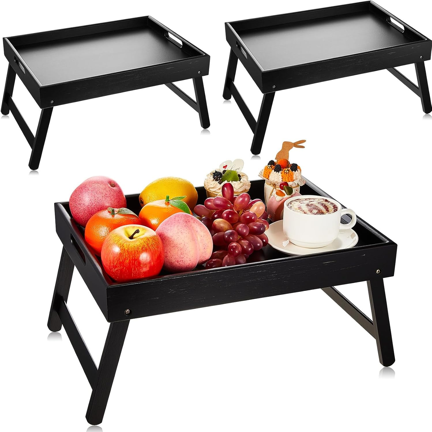 3 Pcs Lap Tray for Eating Bamboo Breakfast Tray Bed Trays with Handles ...