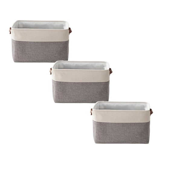 3 Pcs Large Fabric Storage Bins 15.7x11.8x9.8 Inches, Decorative Linen Closet Baskets with Handles for Shelves, Collapsible Rectangular Organizer for Clothes Toys Books, Home Office Use