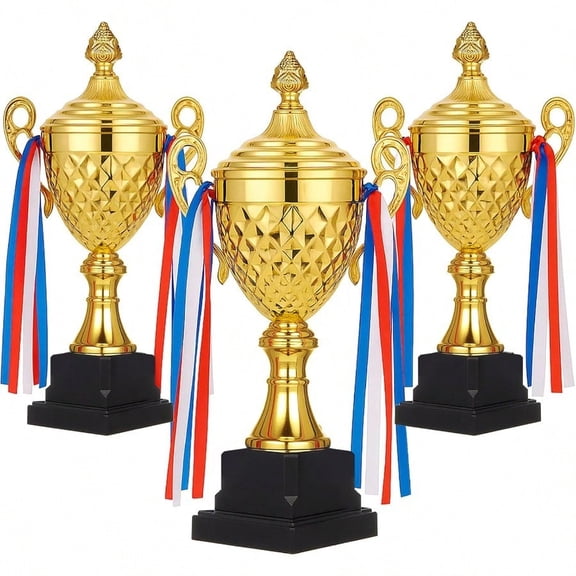 3 Pcs Large Gold Trophy Award Cup Metal Trophy Cup For Soccer Basketball Sports Competitions Championships Award Ceremony Celebration Party Gift