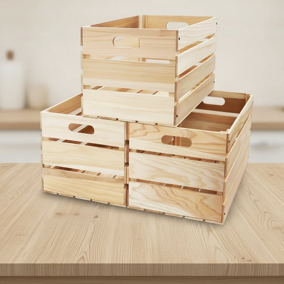 3 Pcs Large Wood Crates Box for Deco Storage Nesting Wood Boxes with Handles Decorative for DIY Office Home Storage Art Craft
