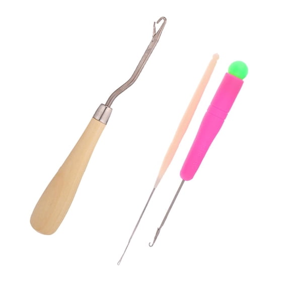 3 Pcs Latch Crochet Hooks for Micro Braids Dreads Maintenance Including 1Pc Wooden Bent, 2pcs