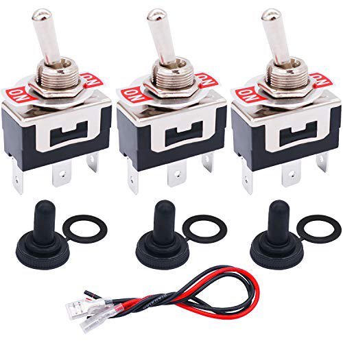 3 Pcs Latching Rocker Toggle Switch 3 Pin 2 Position ON/ON SPDT Heavy Duty 16A 250VAC Spade Terminal Metal Boat Switch with Waterproof Boot Cap + 6.3mm Terminal Wires TEN-1121MZX-B102$$Electrical