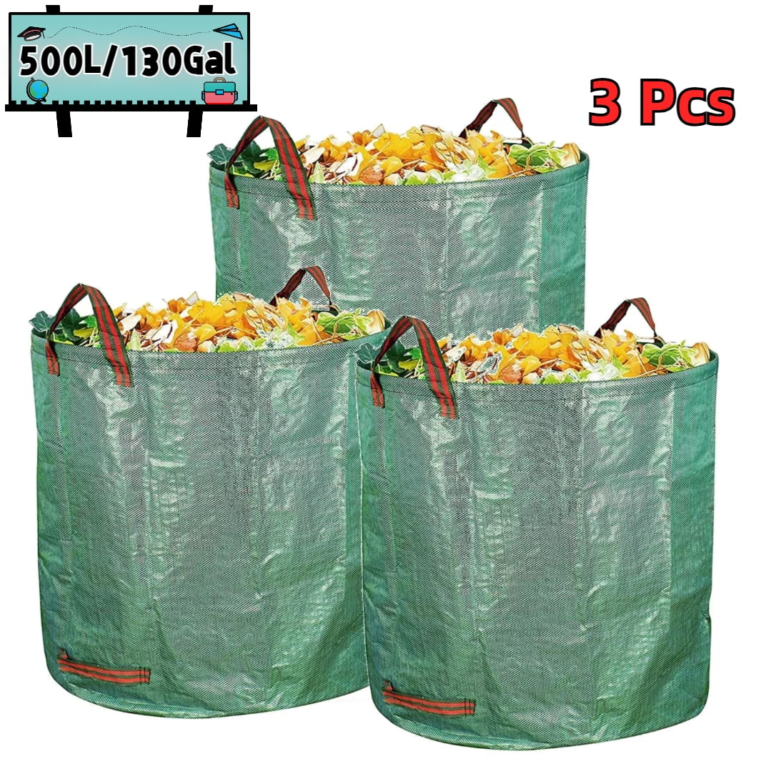 3 Pcs Lawn Bags, Reuseable Garden Waste Bags, 132gal/500L Lawn and Leaf