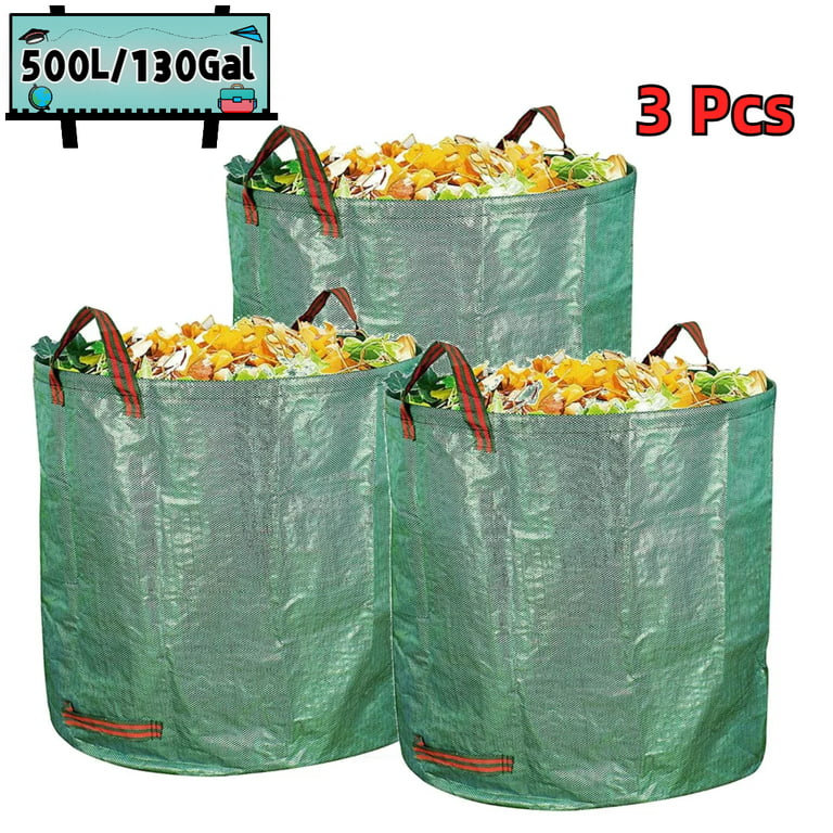 3 Pcs Lawn Bags, Reuseable Garden Waste Bags, 132gal/500L Lawn and Leaf Bag  Holder/ Heavy Duty Lawn Pool Yard Waste Bags/ Waterproof Debris Bag