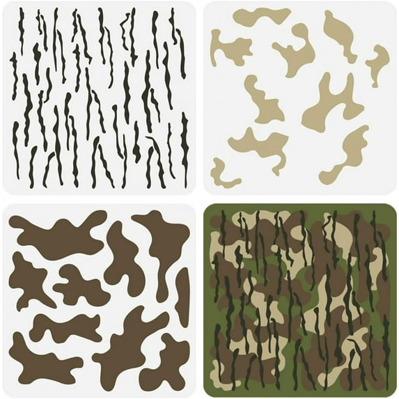 3 Pcs Layered Camo Stencils 11.8x11.8 inch Camo Painting Stencil Plastic Camouflage Pattern Stencil Digital Camo Paint Stencils Reusable DIY Art and Craft Stencils for Home Wall Decor