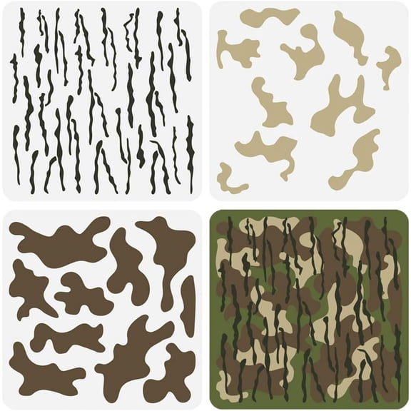 3 Pcs Layered Camo Stencils - 11.8x11.8 inch Plastic Camouflage Pattern Stencils for DIY Art and Craft Home Wall Decor
