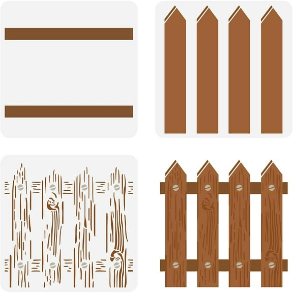3 Pcs Layered Fence Stencil 11.8x11.8inch Reusable Wood Textures Fence Painting Template DIY Art Fence Pattern Decoration Stencil for Painting on Wood Wall and FurnitureMixed Color