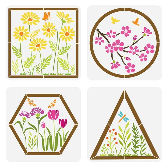 3 Pcs Layered Flower Painting Stencil 5.9x5.9inch Reusable Rose Flower Pattern Drawing Template DIY Peony Floral Plants Decoration StencilDIY