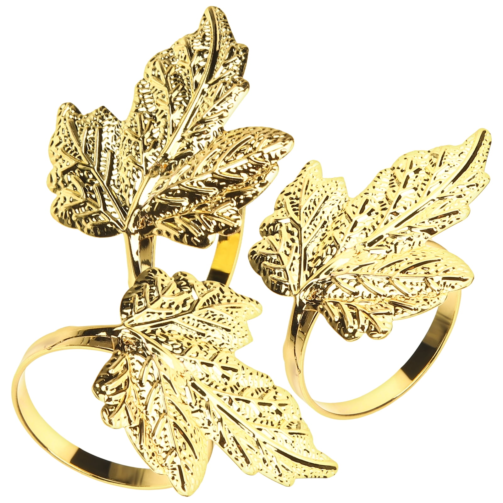 WILDREEDS Gold Stainless Steel Napkin Rings, 10-Pack Leaf Design For Thanksgiving, Christmas, Wedding, Table Decor