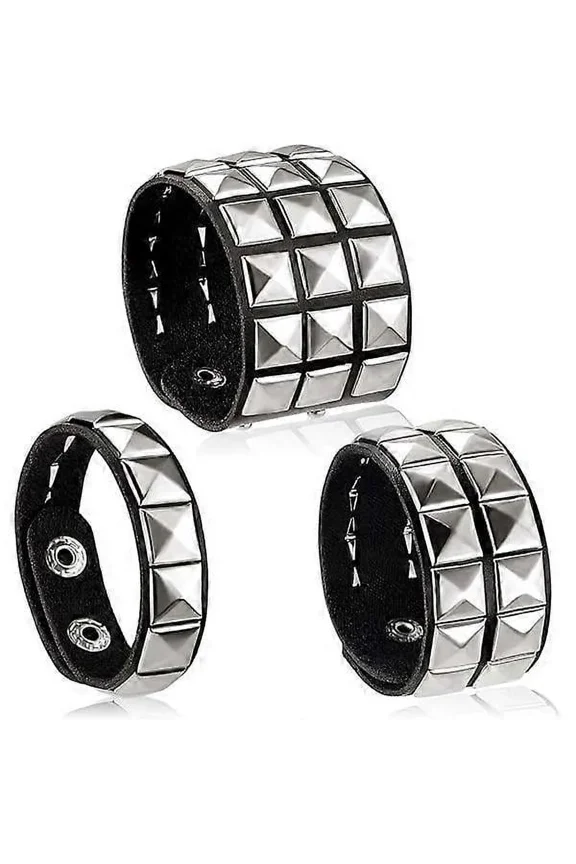 3 Pcs Leather Rivet Punk Bracelets For Men Women 80s Rivet Bracelets Goth Punk Bracelets Rivet Bracelets For Halloween Party Gifts Accessories