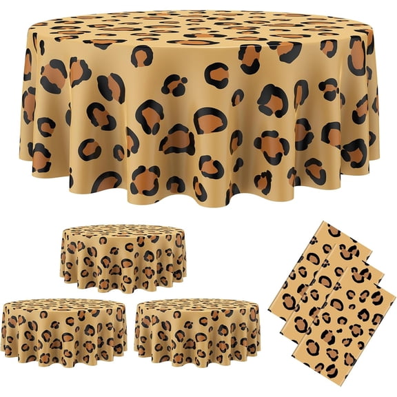 3 Pcs Leopard Round Tablecloths 84 Inch Disposable Safari Animal Plastic Table Covers Cheetah Print Plastic Tablecloths for Jungle Theme Party Birthday Wedding Bridal Shower Decorations