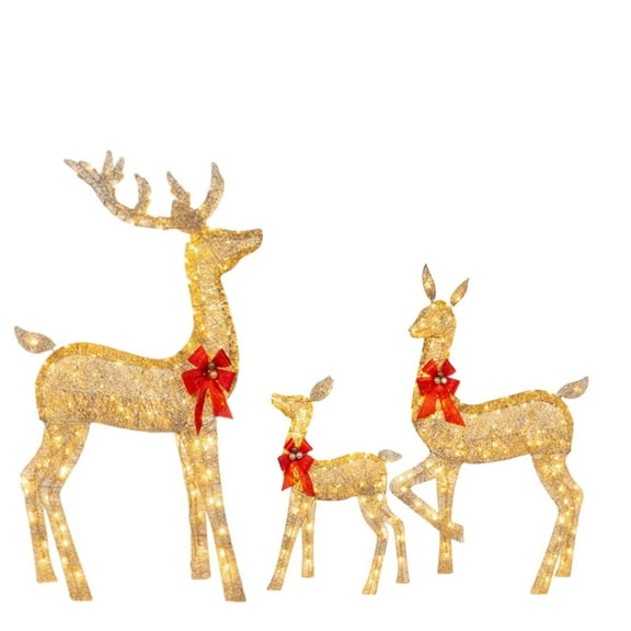 3 Pcs Lighted Christmas Deer Family Set, Luminous Christmas Deer Family Set Outdoor Decor, Outdoor Yard Reindeer Holiday Decorations for Festive Season, Christmas Decorations Clearance
