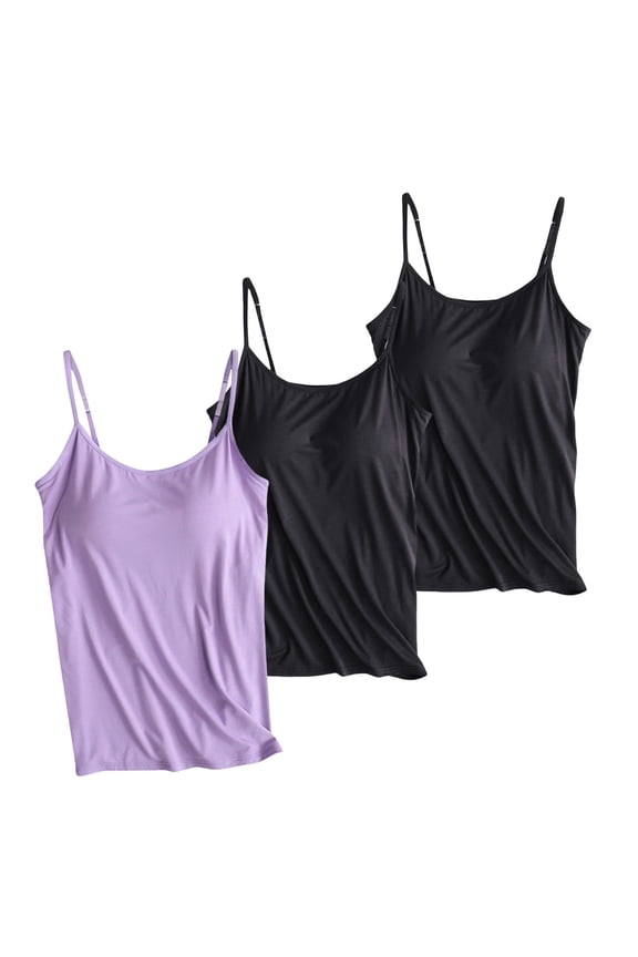 3 Pcs Lightweight Breathable Camisole Shirts for Ladies Thin Adjustable Straps Detachable Padding Soft Stretch Tops for Daily Activities Road Trip Packable Thin Tops (Hot Pink,M)