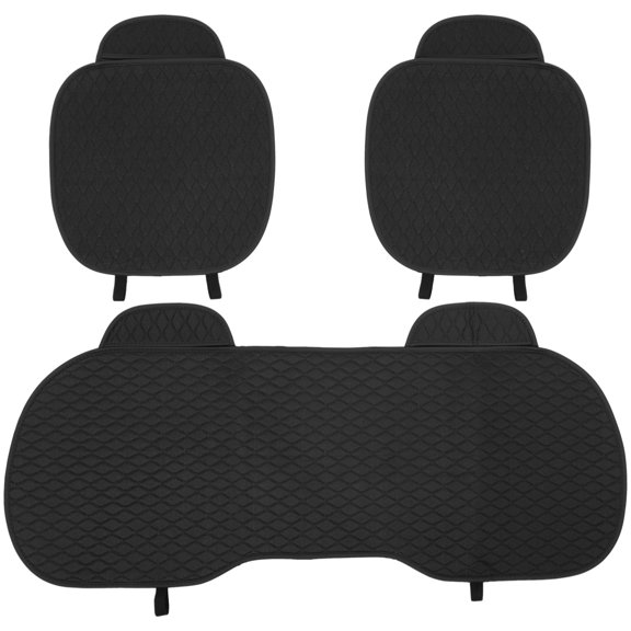 3 Pcs Linen Car Seat Covers, Front Driver Seat Mat, Non-Slip Seat Cover Set for Front and Rear Seats, Black, Easy to Install for Vehicles SUVs Car