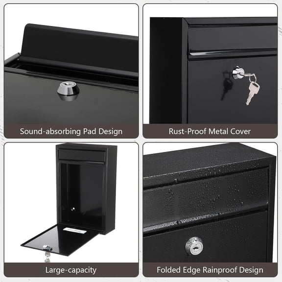 3 Pcs Locking Mailboxes Wall Mounted, 12.6 x 8.5 x 3.3 in Vertical Key Lock Drop Mailboxes with Lock and Slot, Metal Cover Rust-Proof Post Box Suggestion Donation Box, Black Galvanized Steel