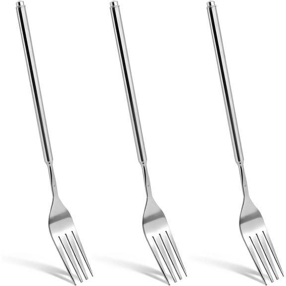 3 Pcs Long Fork Extendable Extra Fork Prank Extendable Forks Stainless Steel Retractable Dinner Forks for Fruit Dessert Vegetables Prank Joke BBQ (9" to 25.4")