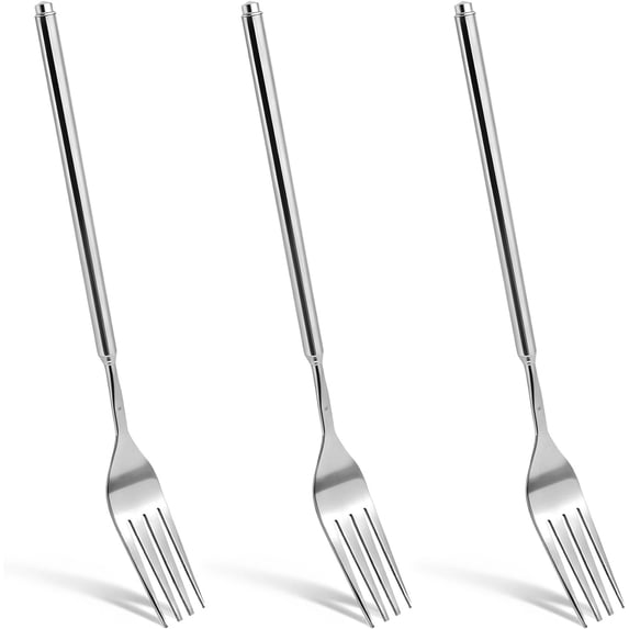 3 Pcs Extendable Long Fork Extra Fork Prank Extendable Forks Stainless Steel Retractable Dinner Forks for Fruit Dessert Vegetables Prank Joke BBQ (9" to 25.4")