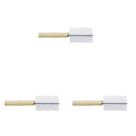 3 Pcs Long Hair Pet Comb 6.69 Inch for Daily Maintenance, Stainless Steel Pin Teeth Wooden Handle Dog Comb, Removes and Prevents Matted for Cats and Dogs, Pet Grooming Brushes