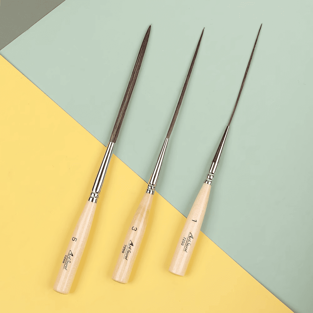 3 Pcs Long Liner Brushes Set, 7259 Ox Ear Hair Detail Paint Brushes with Extra Long Fine Point Tip, Pinstriping Scroll Outlining Brush for Watercolor