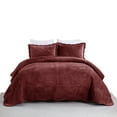 thumbnail image 1 of 3 Pcs Luxury Velvet Oversized Embroidery Quilted Quilt Set  Soft and Plush Bedding Set  Includes Quilt and Shams All-Season Comforter, 1 of 8