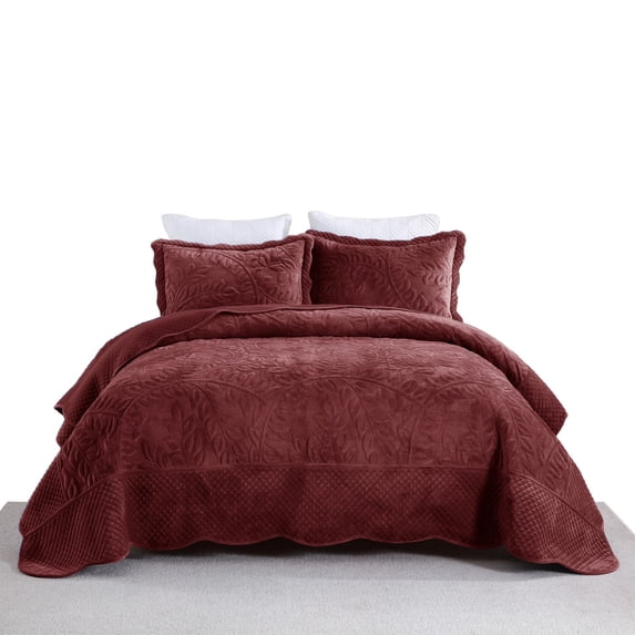 3 Pcs Luxury Velvet Oversized Embroidery Quilted Quilt Set Soft and Plush Bedding Set Includes Quilt and Shams All-Season Comforter