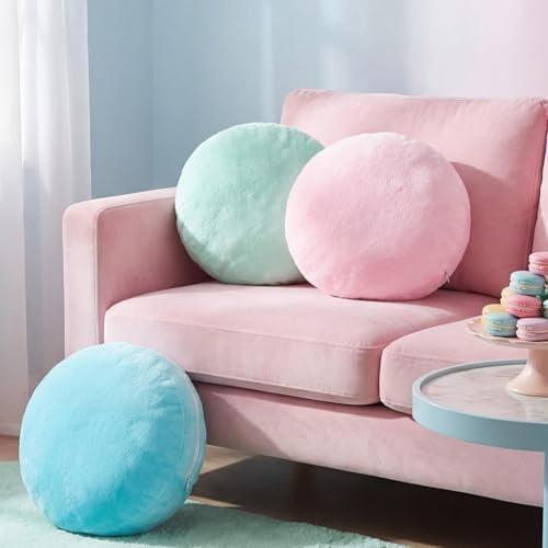 3 Pcs Macaron Pillow Pink Blue Green Back Bolster Cushion with Zipper Design Round Seat Cushion Pillow for Sofa Bedroom Home Decor Office Dormitory Car$$Home Decor, Kitchen, & Other
