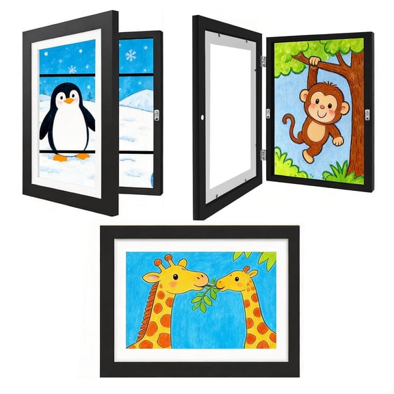 3 Pcs Magnetic Rotate A4 Wooden Picture Frame, Multi-Functional Display, Reusable Front-Opening Display with Dual-Sided Rotation, Wall Mountable Horizontal or Vertical