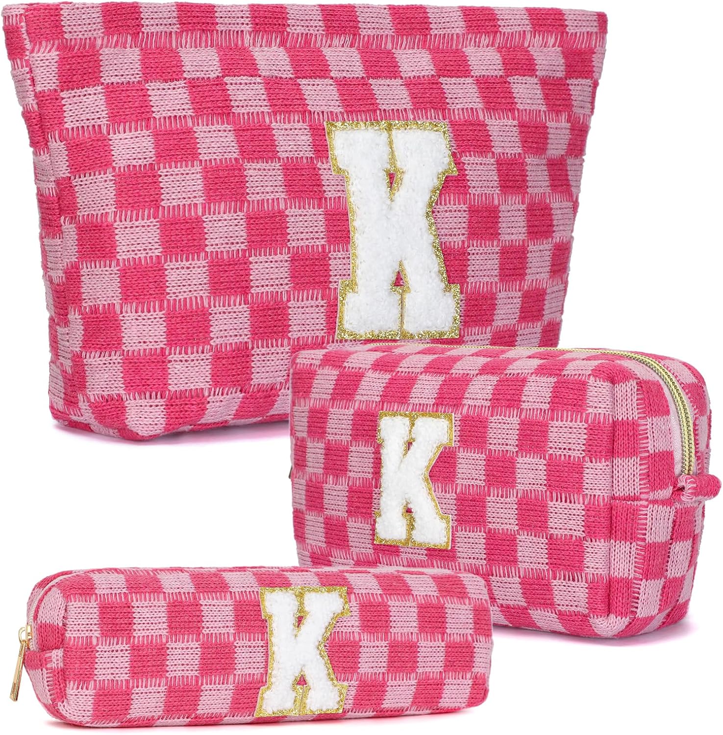 3 Pcs Makeup Bag Cosmetic bags for women Large Capacity Checkered