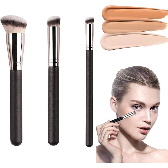 3 Pcs Makeup Brushes, Foundation Brush Face Brush Concealer Brushs Make Up Brushes Kit Flawless for Blending Liquid Cream and Powder, Buffing, Stippling
