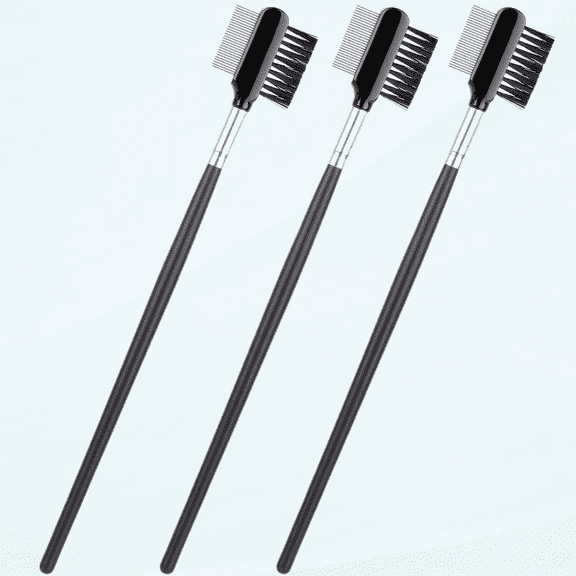 3 Pcs Makeup Eyebrow Eyelash Brush with Metal Teeth Comb Black