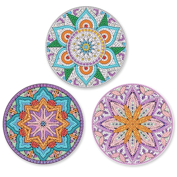 3 Pcs Mandala Diamond Art Painting Placemats, Heat Resistant Non-Slip Table Placemats, Indoor Kitchen Table Holiday Decorations, Family Gatherings, New Year Gifts Diamond Art Painting Kits