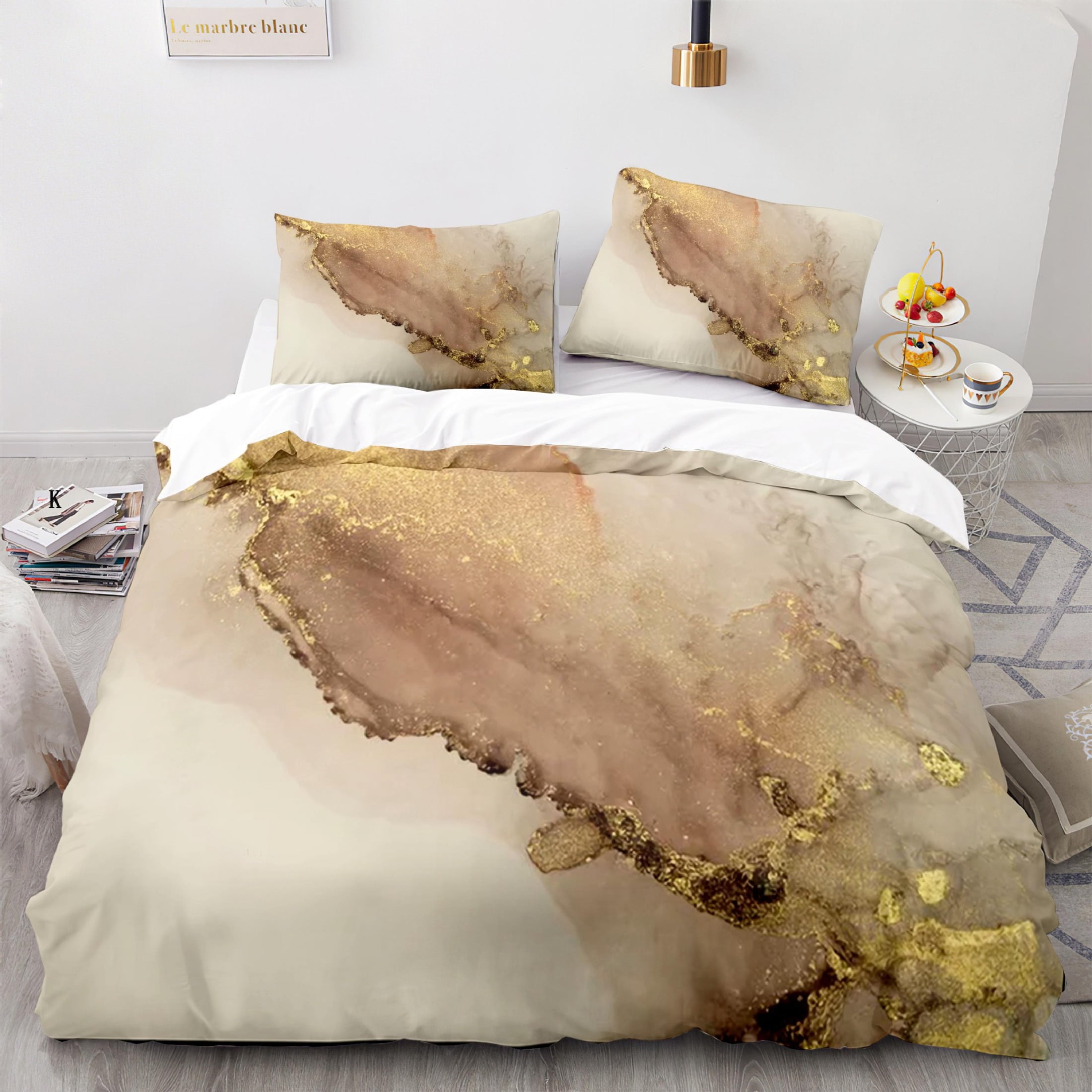 3 Pcs Marble Duvet Cover Twin Full Queen King Size, Dark Abstract