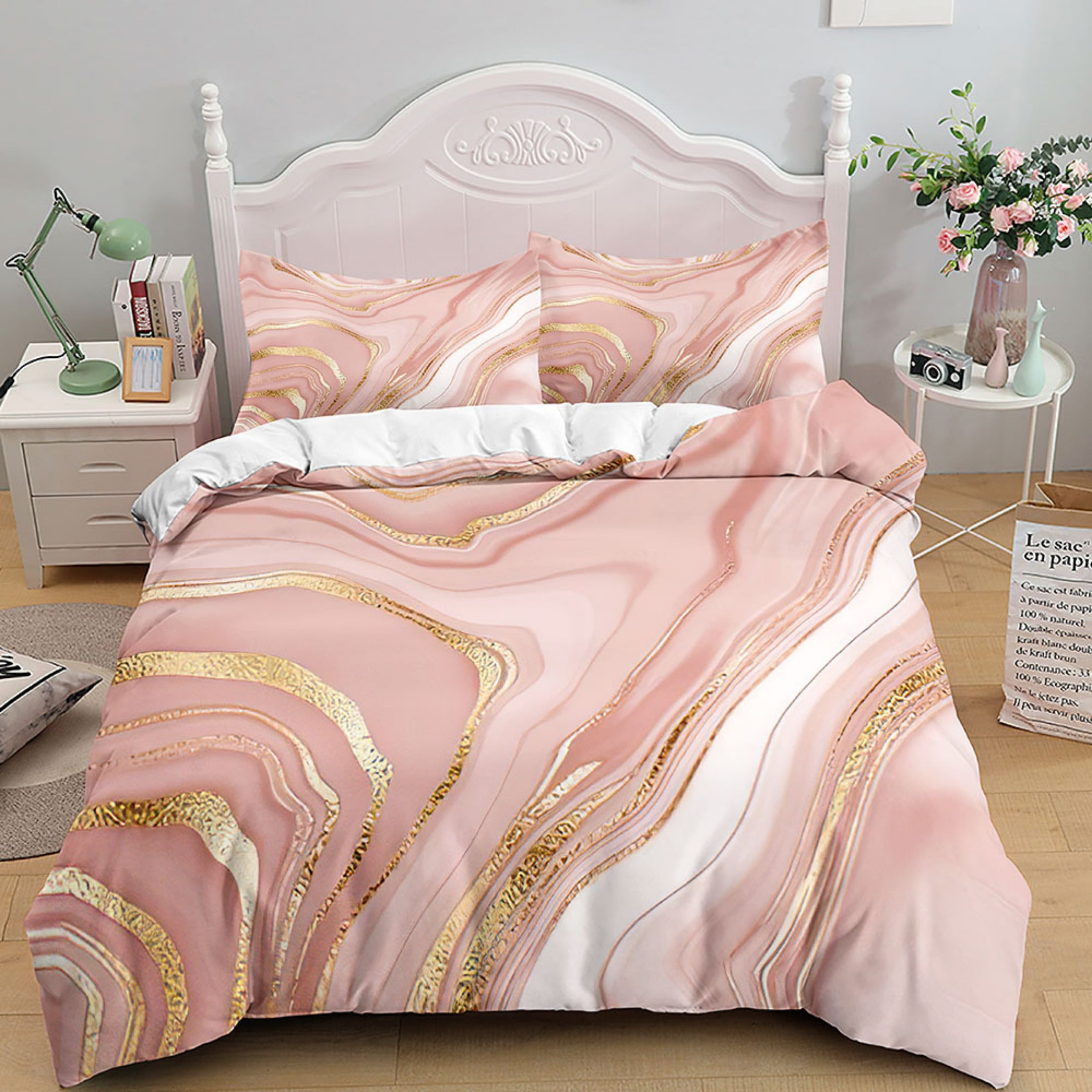 3 Pcs Marble Duvet Cover Twin Full Queen King Size, Dark Abstract