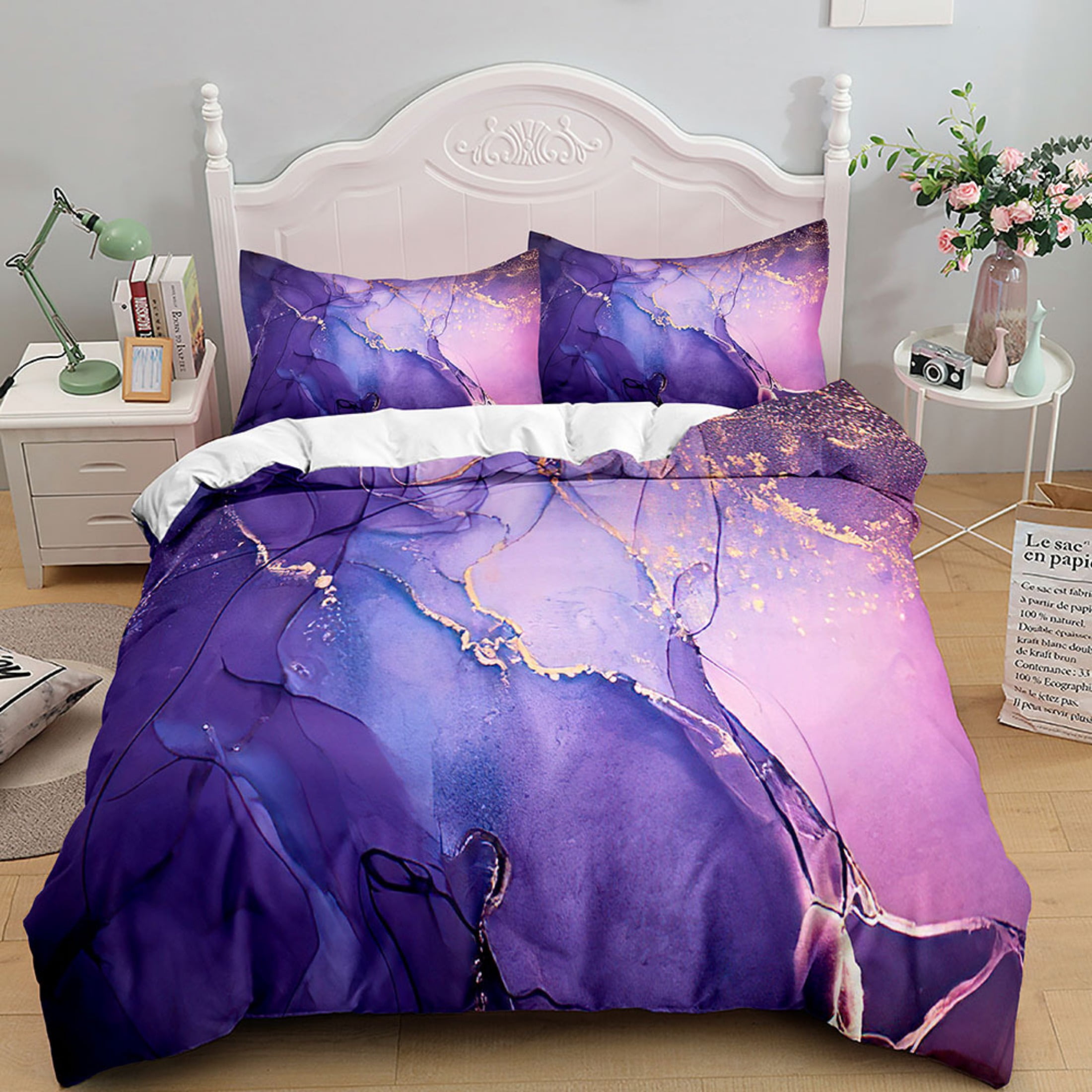 3 Pcs Marble Duvet Cover Twin Full Queen King Size, Dark Abstract