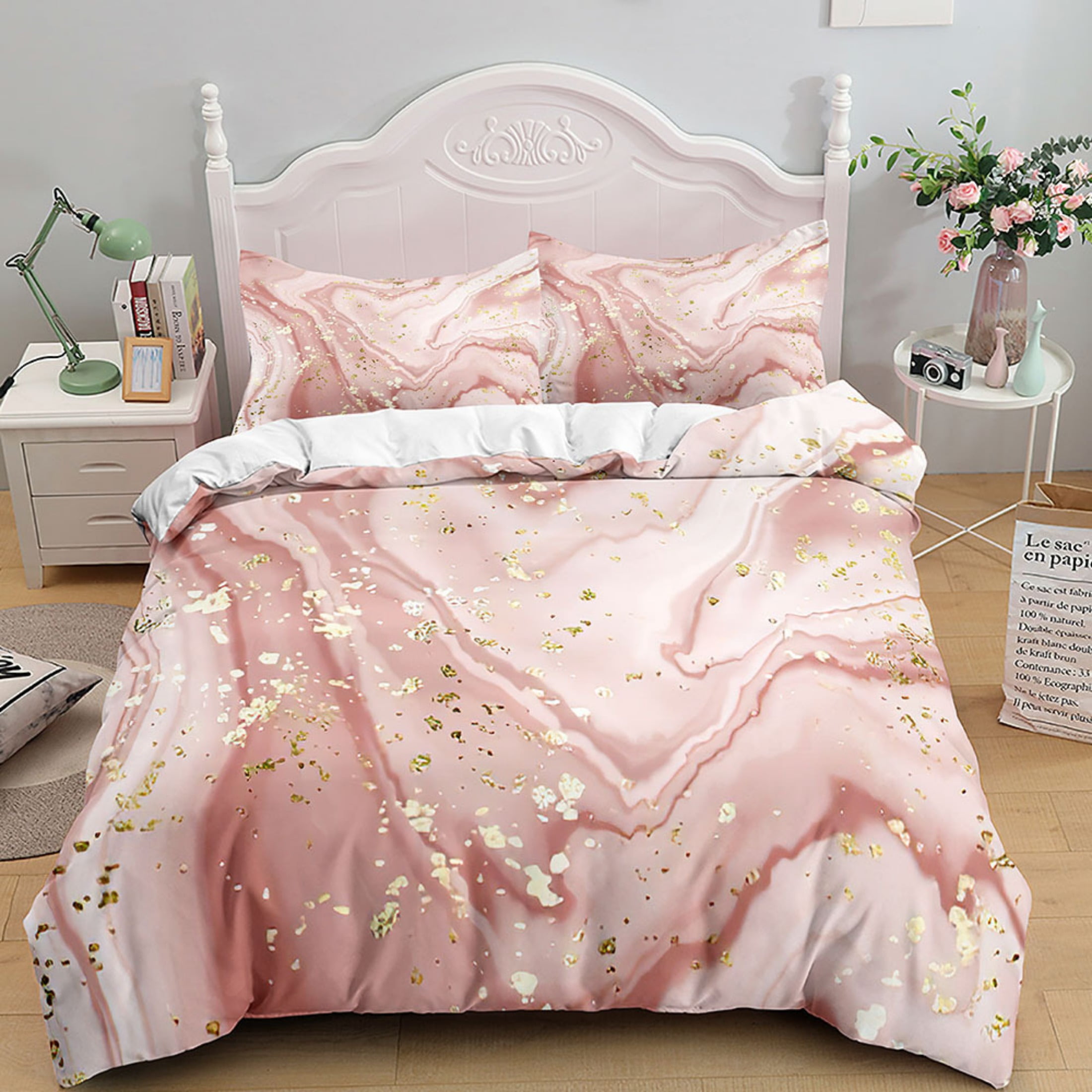 3 Pcs Marble Duvet Cover Twin Full Queen King Size, Dark Abstract