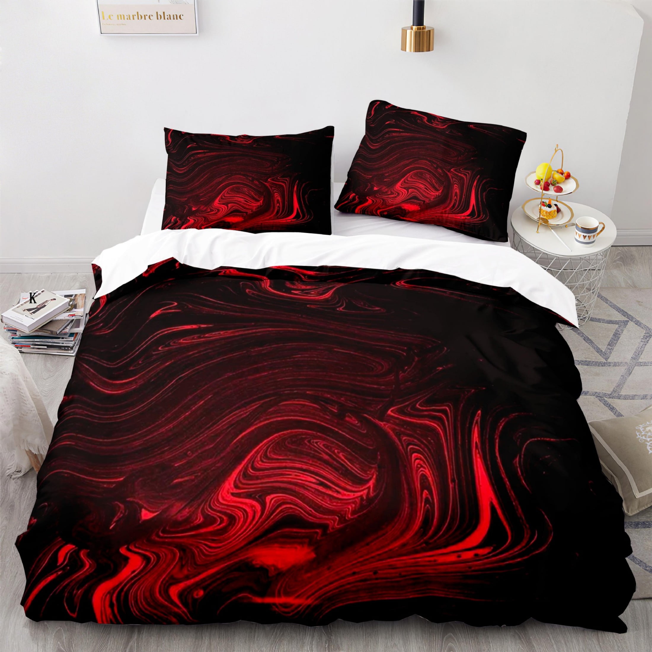 3 Pcs Marble Duvet Cover Twin Full Queen King Size, Dark Abstract